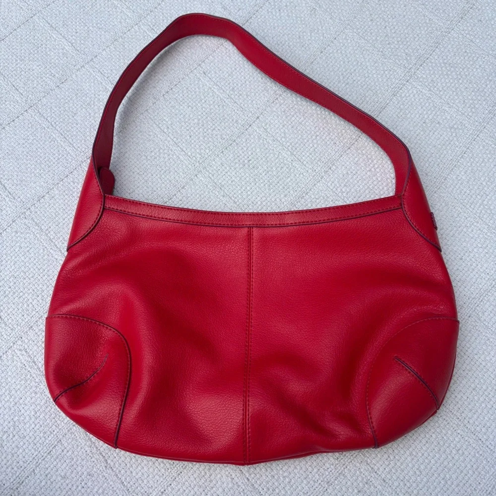 Baekgaard Y2K Rich Cherry Red Genuine Leather Slouchy Hobo Shoulder Bag